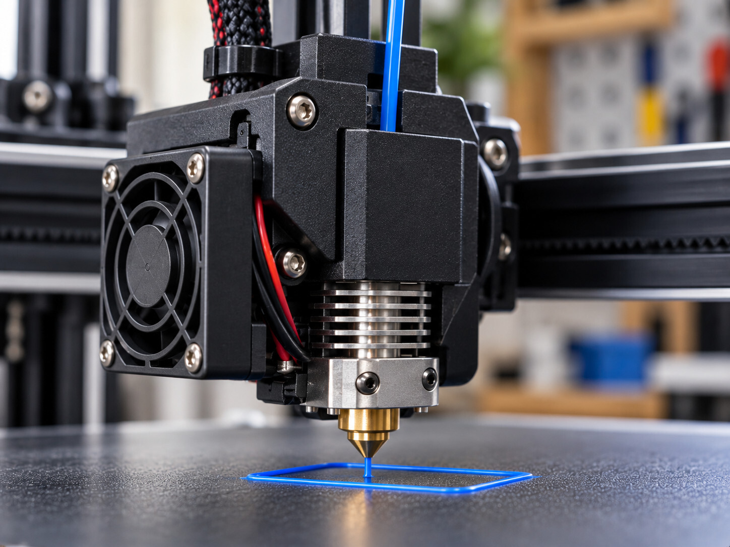 Close-up of a 3D printer extruder feeding filament into a hotend while troubleshooting clicking and skipping.